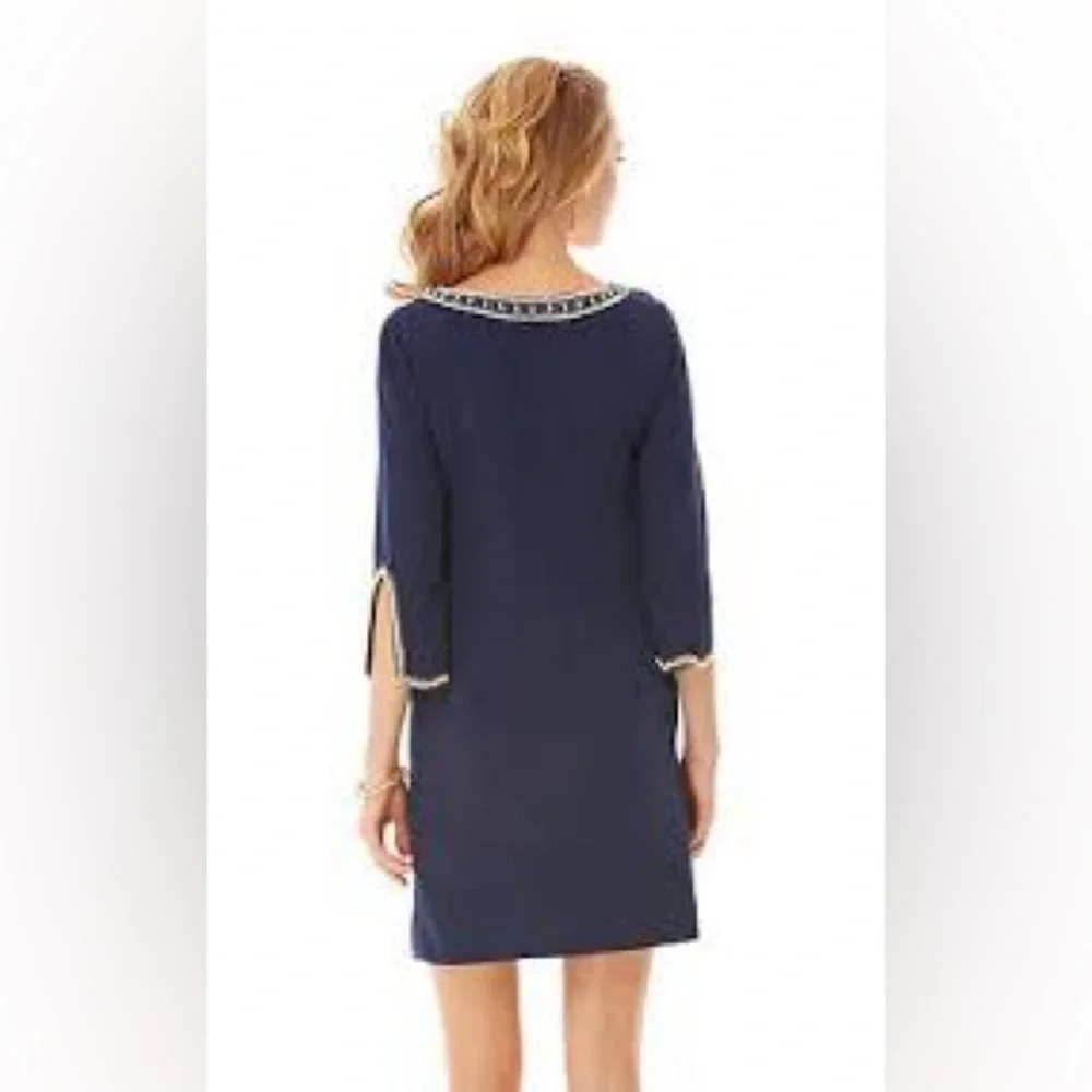 Lilly Pulitzer Sarah True Navy Beaded Embellished Tunic 3/4 Sleeve Dress. - Picture 2 of 11